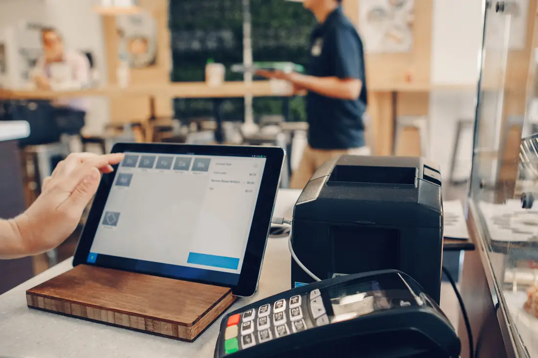 A sale rung up at the card terminal.